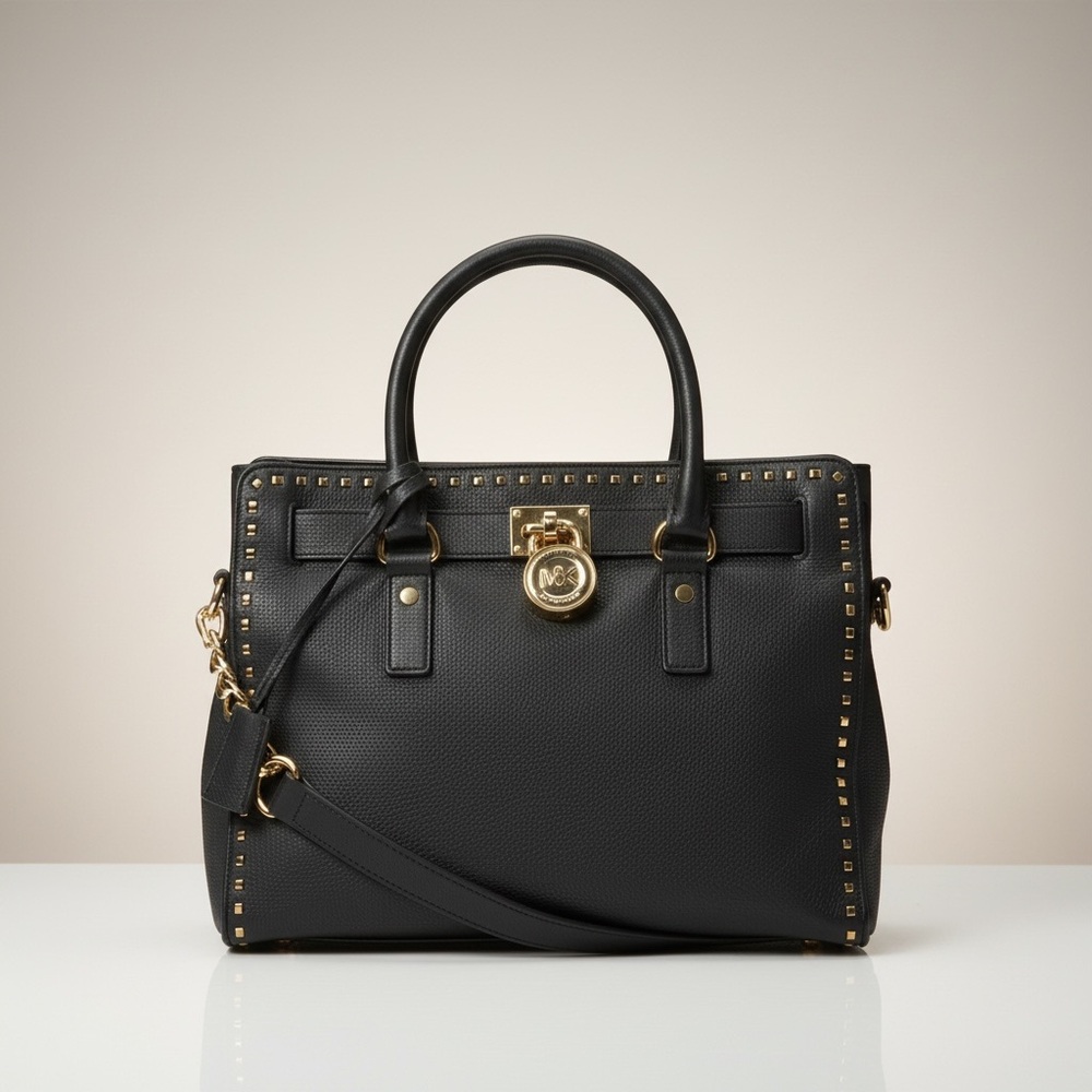 Michael Kors Black Leather Studded Satchel